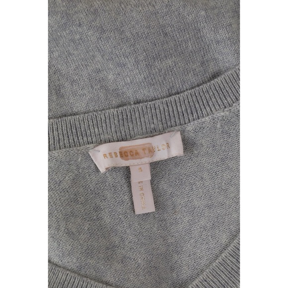 Sz S Rebecca Taylor Light Grey Merino Wool Pullover Sweater Lace Trim V Neck GUC - Picture 5 of 5